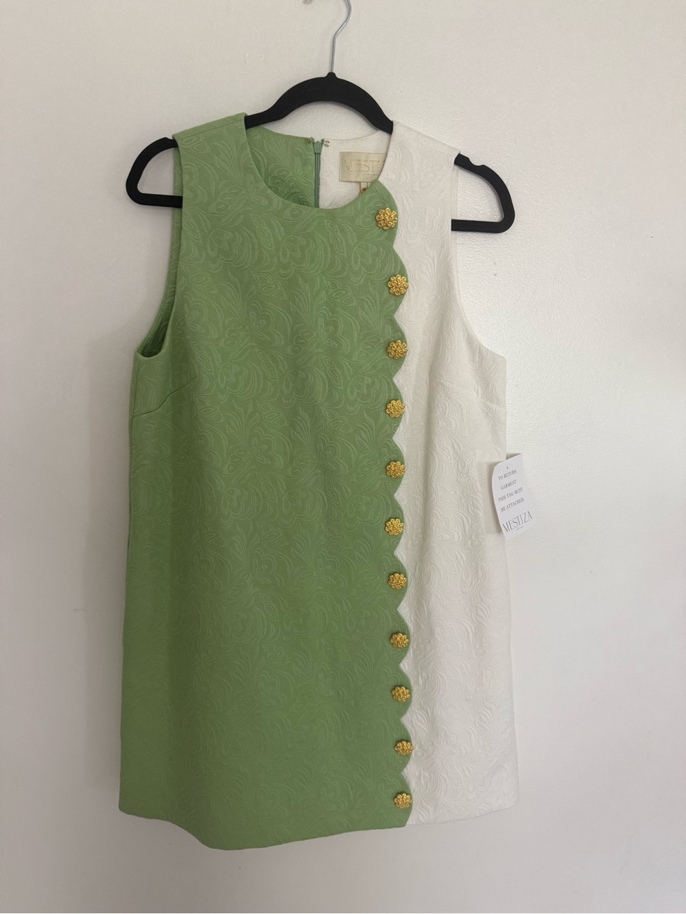 NWT Mestiza Dress Etta Scallop Mini in Green White - Picture 4 of 8